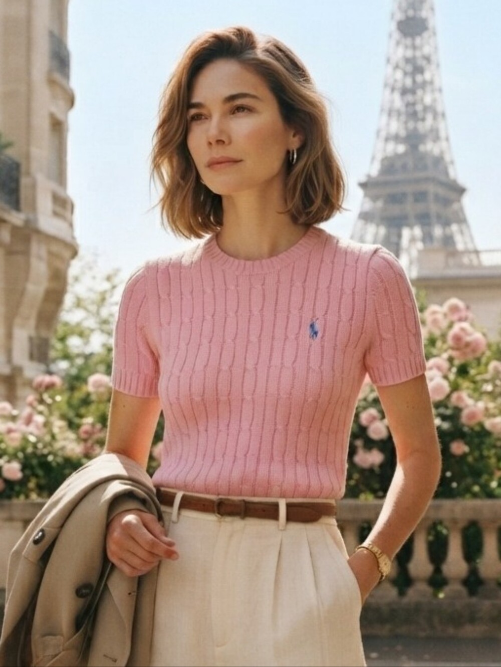 NWOT Polo Ralph Lauren XS Short Sleeve Cable Knit Top Quiet Luxury Old Money
